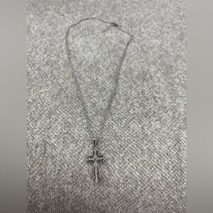 Stainless Steel silver pendant with diamond cross on silver chain